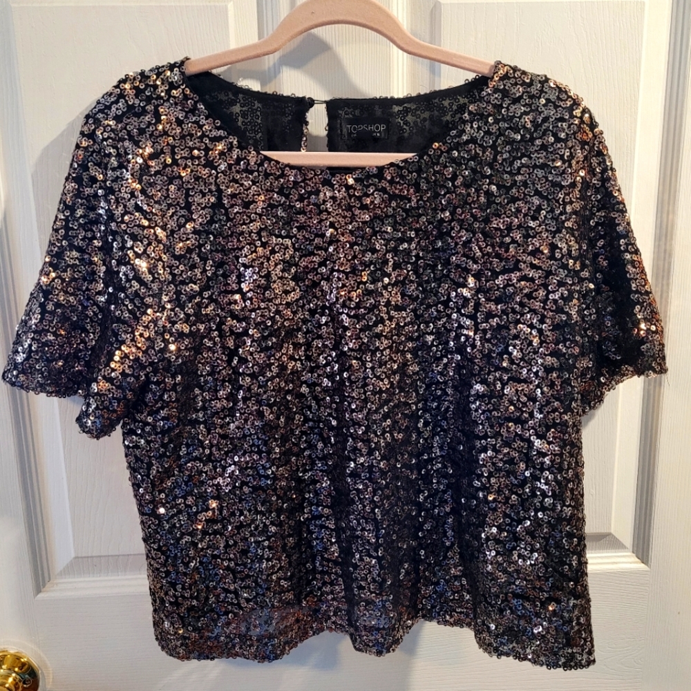 Topshop sequin short sleeved top